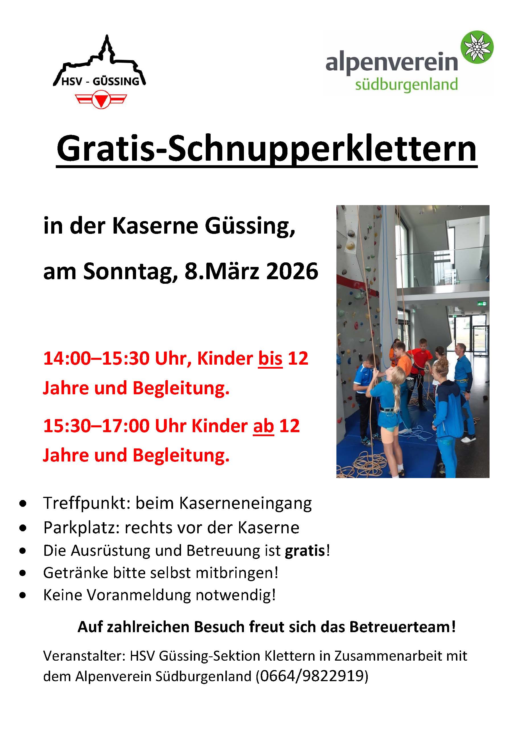 HSV Schnupperklettern Einladung